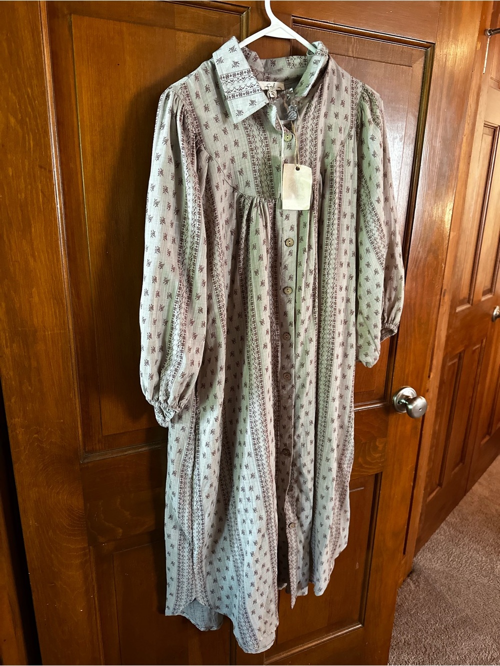 easel Taupe Printed Button-Front Midi Dress